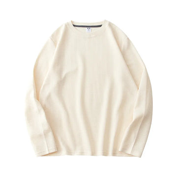 260G Men's Autumn Heavyweight Premium Waffle Basic T-shirt Long Sleeve Simple Solid Color Delicate White Tees Casual Daily Tops
